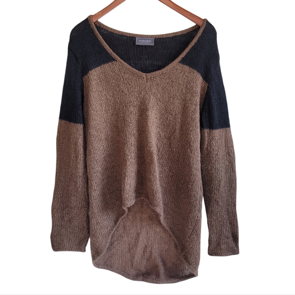 Wooden Ships Mohair Two Tone Lightweight Long Sweater Brown Black Medium Large